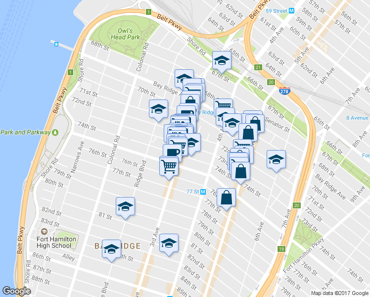 map of restaurants, bars, coffee shops, grocery stores, and more near 7305 3rd Avenue in Brooklyn