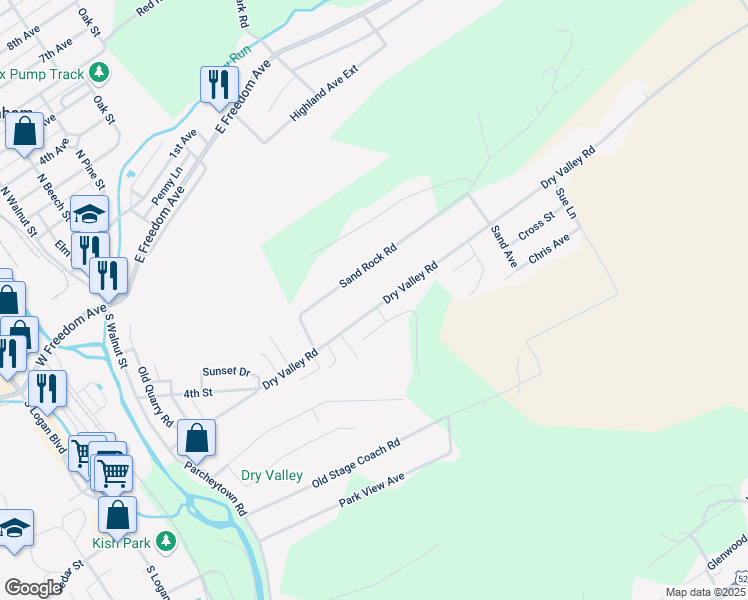 map of restaurants, bars, coffee shops, grocery stores, and more near 515 Dry Valley Road in Lewistown