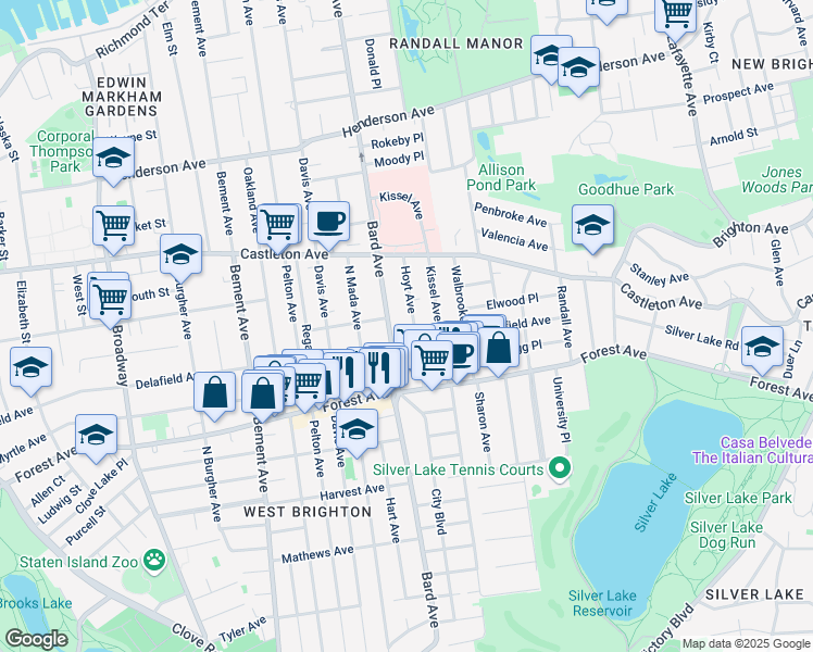 map of restaurants, bars, coffee shops, grocery stores, and more near 481 Bard Avenue in Staten Island