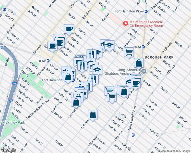 map of restaurants, bars, coffee shops, grocery stores, and more near 5902 11th Avenue in Brooklyn