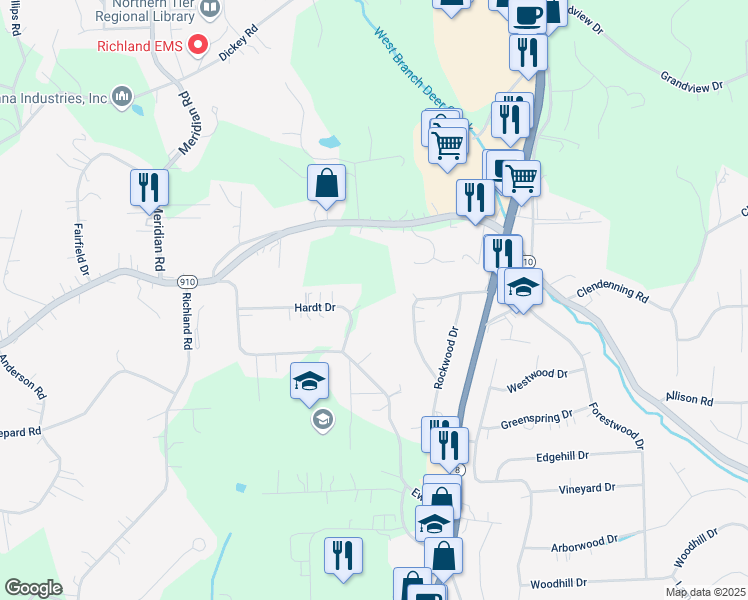 map of restaurants, bars, coffee shops, grocery stores, and more near 3927 Hardt Drive in Gibsonia