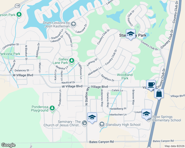 map of restaurants, bars, coffee shops, grocery stores, and more near 5690 North Aberdeen Lane in Stansbury Park