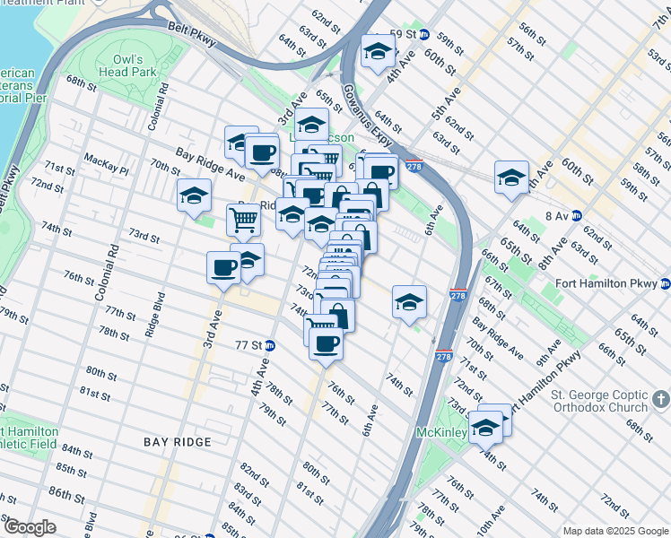 map of restaurants, bars, coffee shops, grocery stores, and more near 479 72nd Street in Brooklyn