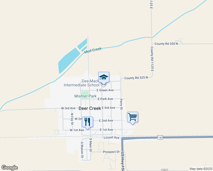map of restaurants, bars, coffee shops, grocery stores, and more near 506 North Logan Street in Deer Creek