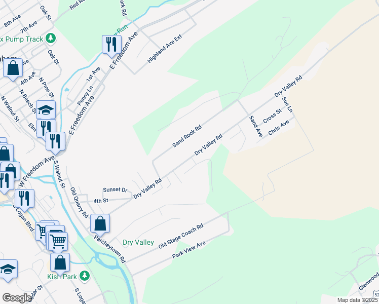 map of restaurants, bars, coffee shops, grocery stores, and more near 515 Dry Valley Road in Lewistown