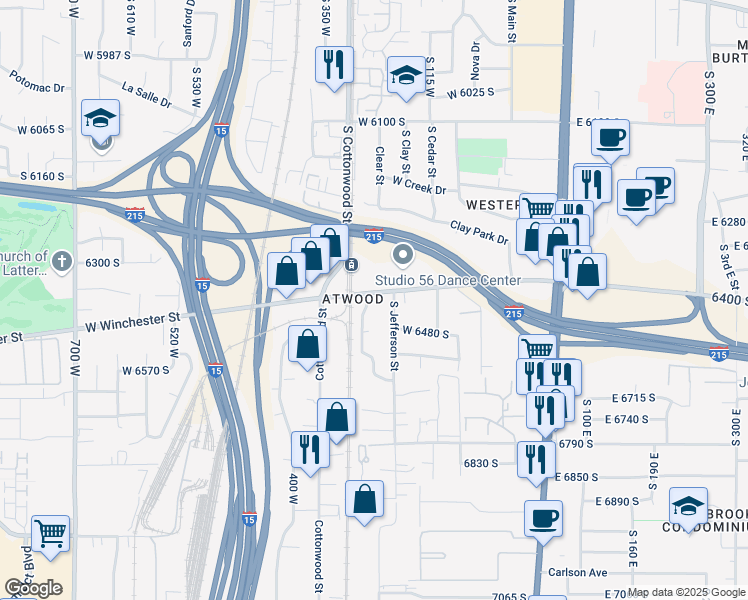 map of restaurants, bars, coffee shops, grocery stores, and more near 217 West Winchester Street in Murray