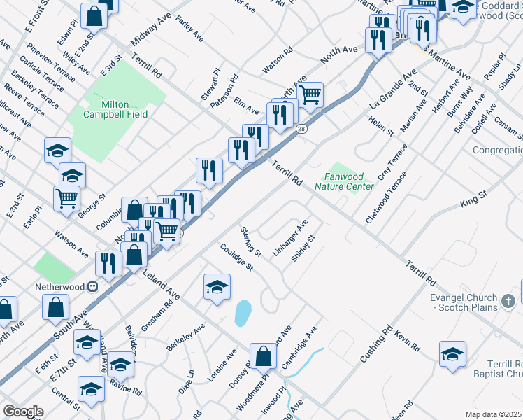 map of restaurants, bars, coffee shops, grocery stores, and more near 1422-26 Jean Terrace in Plainfield