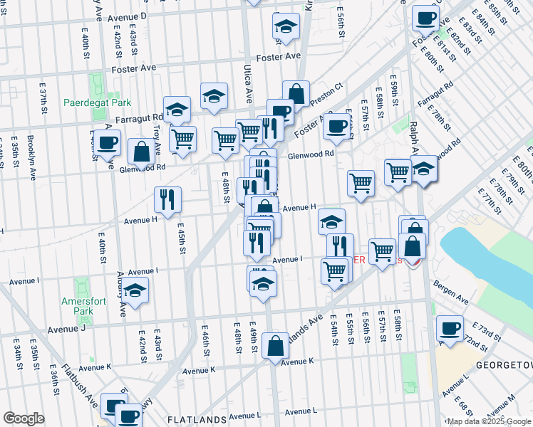 map of restaurants, bars, coffee shops, grocery stores, and more near 1186 East 51st Street in Brooklyn