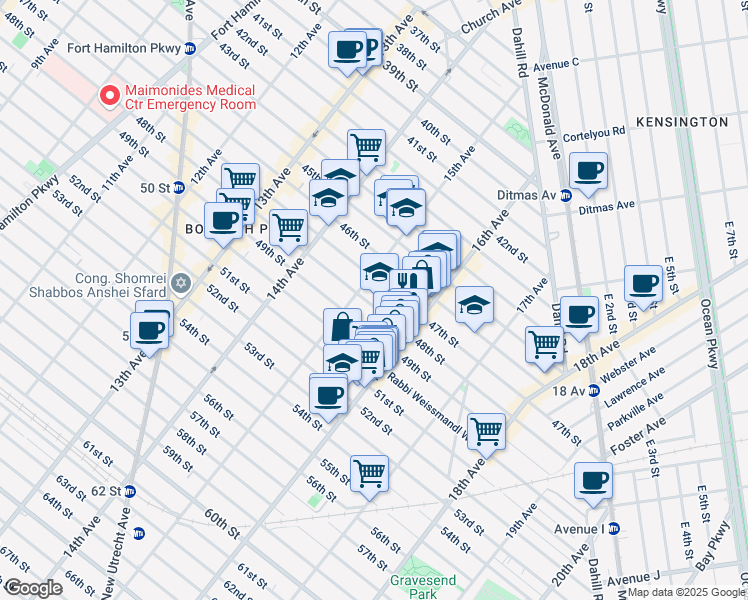 map of restaurants, bars, coffee shops, grocery stores, and more near 1552 48th Street in Brooklyn