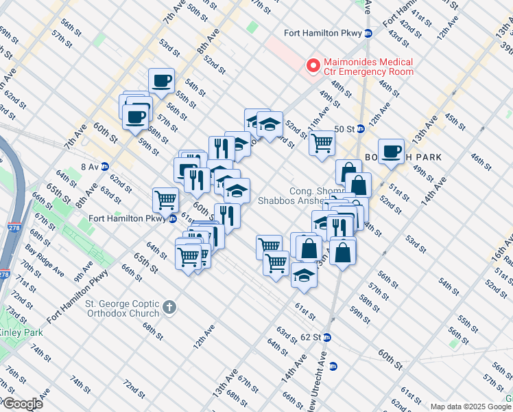 map of restaurants, bars, coffee shops, grocery stores, and more near 1136 58th Street in Brooklyn