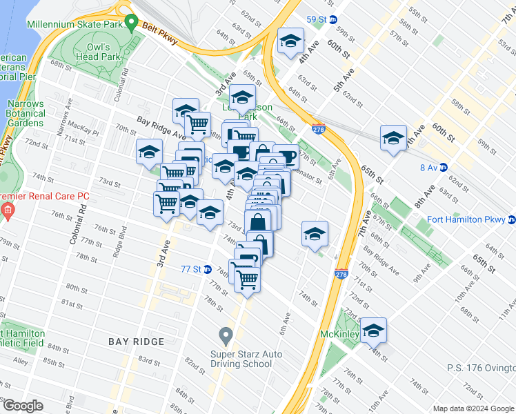 map of restaurants, bars, coffee shops, grocery stores, and more near 479 72nd Street in Brooklyn