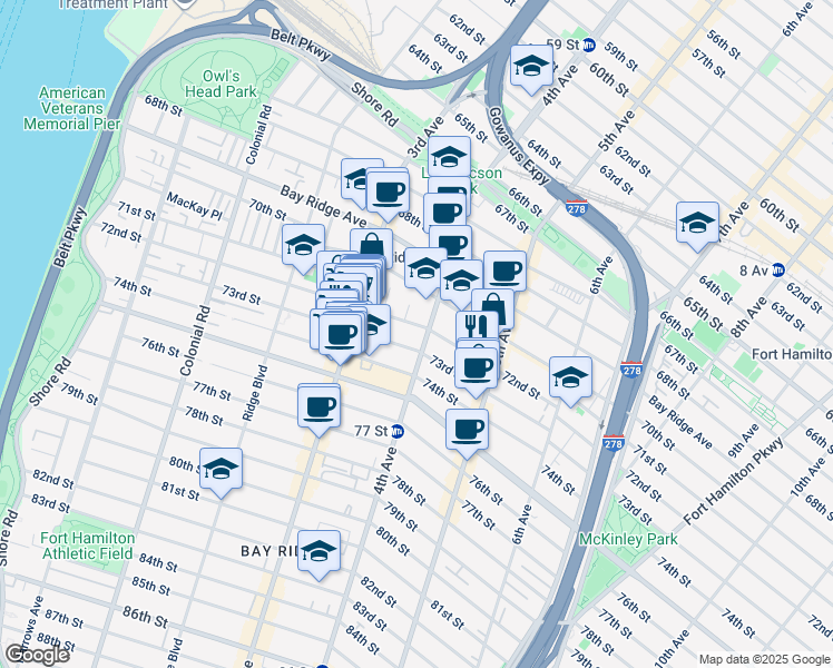 map of restaurants, bars, coffee shops, grocery stores, and more near 7312 4th Avenue in Brooklyn
