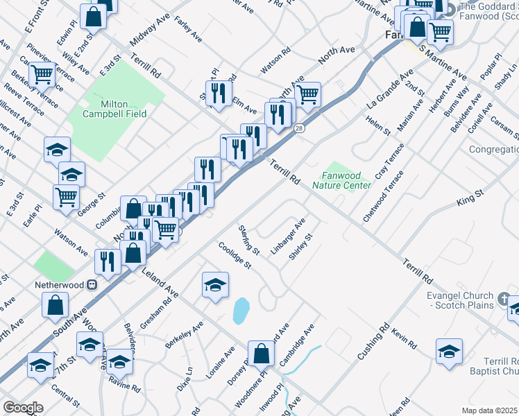 map of restaurants, bars, coffee shops, grocery stores, and more near 1422-26 Jean Terrace in Plainfield