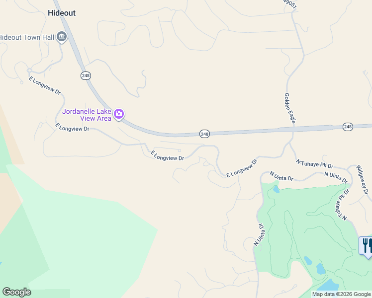 map of restaurants, bars, coffee shops, grocery stores, and more near 1734 Longview Drive in Hideout