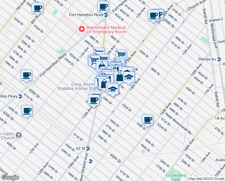 map of restaurants, bars, coffee shops, grocery stores, and more near 5115 13th Avenue in Brooklyn