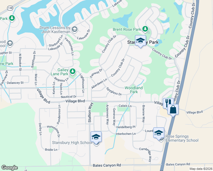 map of restaurants, bars, coffee shops, grocery stores, and more near 93 Spyglass Drive in Stansbury Park