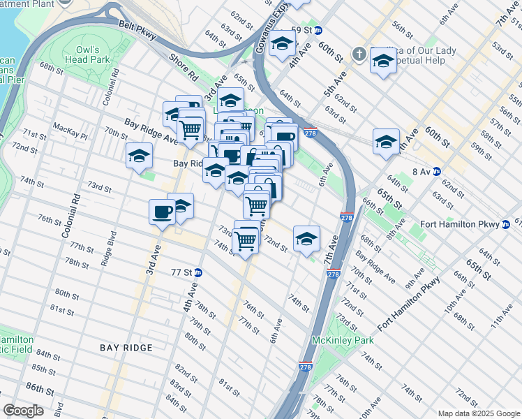 map of restaurants, bars, coffee shops, grocery stores, and more near 466 Bay Ridge Avenue in Brooklyn