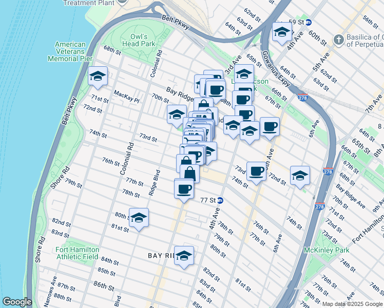 map of restaurants, bars, coffee shops, grocery stores, and more near 256 72nd Street in Brooklyn