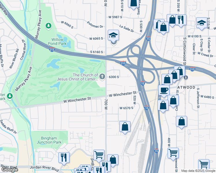 map of restaurants, bars, coffee shops, grocery stores, and more near 697 Krista Court in Salt Lake City