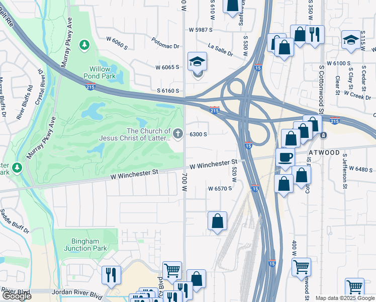 map of restaurants, bars, coffee shops, grocery stores, and more near 697 Krista Court in Salt Lake City
