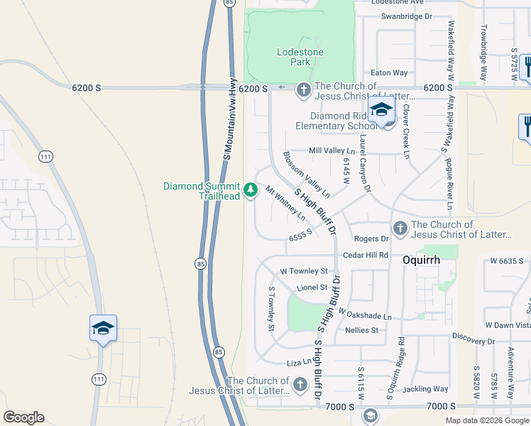 map of restaurants, bars, coffee shops, grocery stores, and more near 6516 Apple Creek Court in Salt Lake City