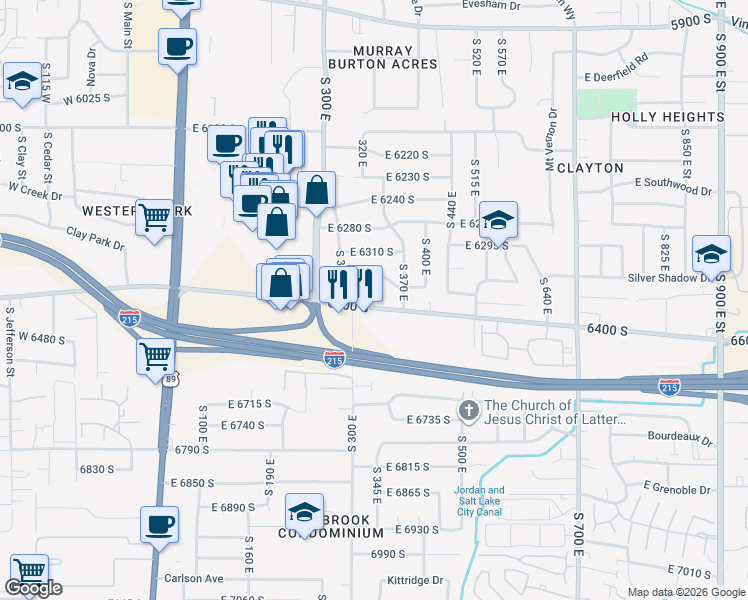 map of restaurants, bars, coffee shops, grocery stores, and more near 331 East Winchester Street in Murray