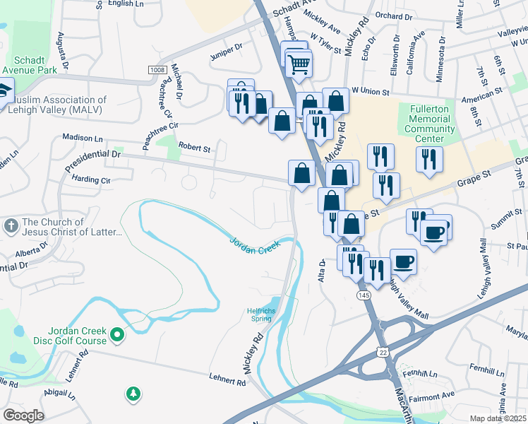 map of restaurants, bars, coffee shops, grocery stores, and more near 900 Mickley Road in Whitehall