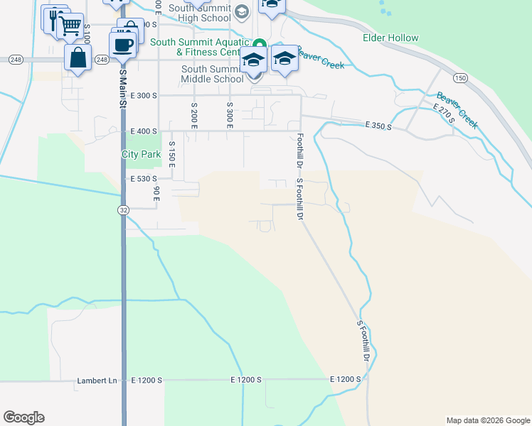 map of restaurants, bars, coffee shops, grocery stores, and more near 409 East 600 South in Kamas