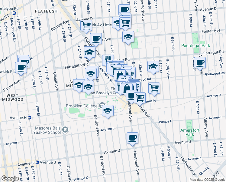 map of restaurants, bars, coffee shops, grocery stores, and more near 98 Kenilworth Place in Brooklyn
