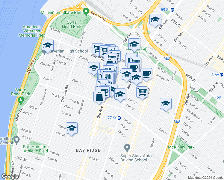 map of restaurants, bars, coffee shops, grocery stores, and more near in Brooklyn