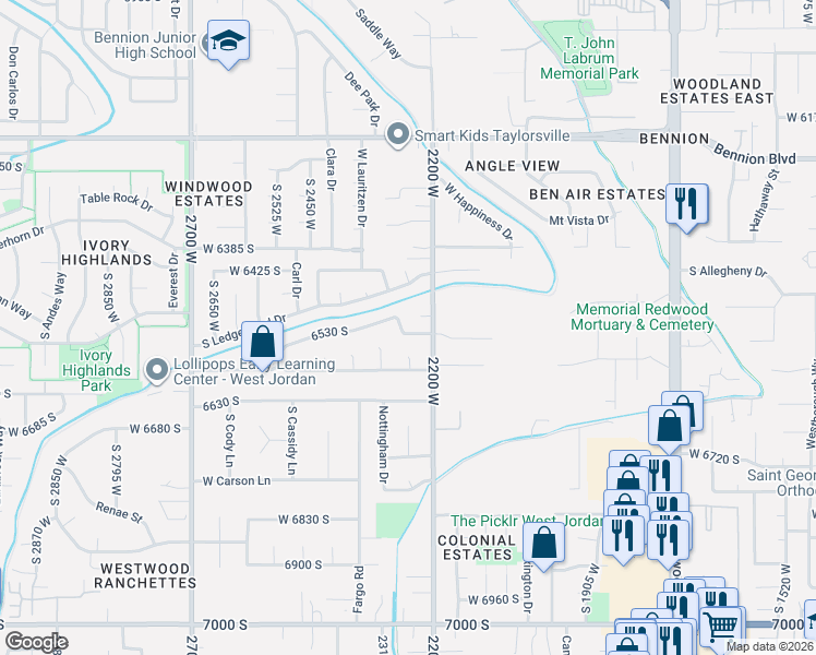 map of restaurants, bars, coffee shops, grocery stores, and more near 2250 Tierra Rose Drive in Taylorsville