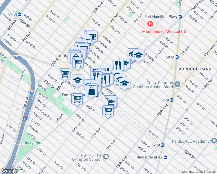 map of restaurants, bars, coffee shops, grocery stores, and more near in Brooklyn