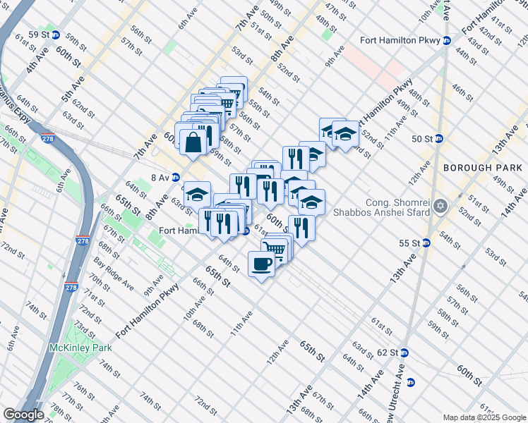 map of restaurants, bars, coffee shops, grocery stores, and more near in Brooklyn