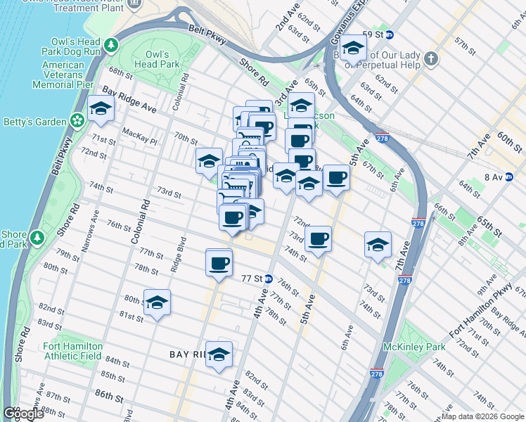 map of restaurants, bars, coffee shops, grocery stores, and more near in Brooklyn