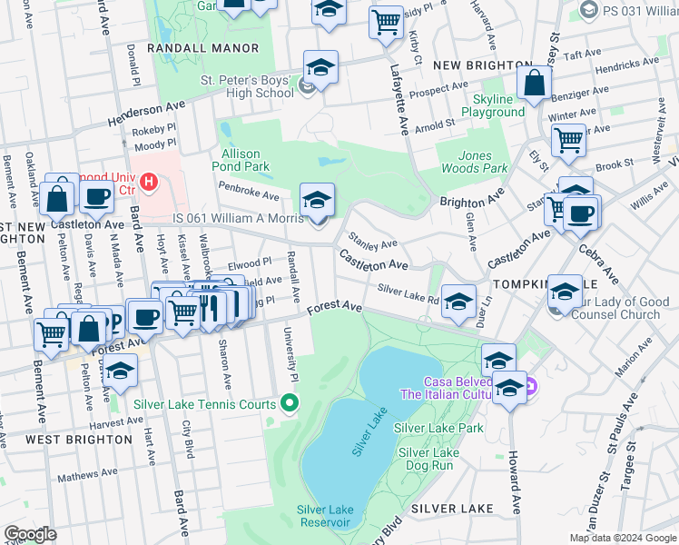 map of restaurants, bars, coffee shops, grocery stores, and more near 763 Brighton Avenue in Staten Island