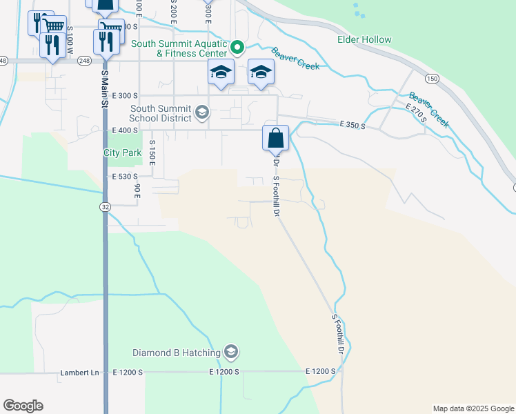 map of restaurants, bars, coffee shops, grocery stores, and more near 430 East 600 South in Kamas