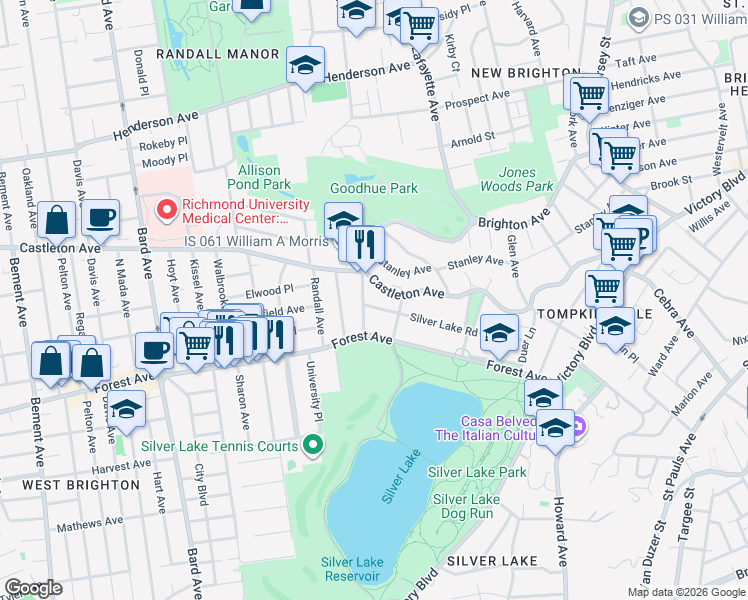 map of restaurants, bars, coffee shops, grocery stores, and more near 763 Brighton Avenue in Staten Island