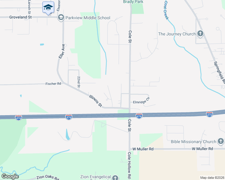 map of restaurants, bars, coffee shops, grocery stores, and more near 240 Belaire Court in Peoria