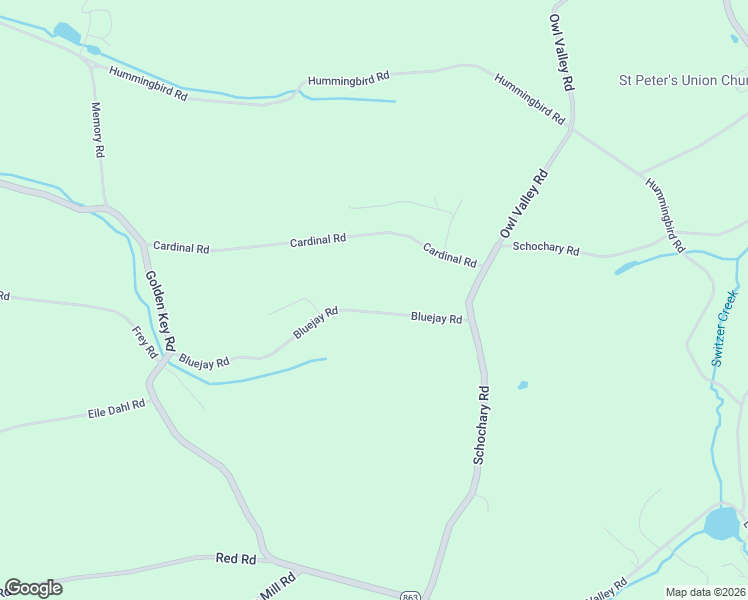 map of restaurants, bars, coffee shops, grocery stores, and more near 8837 Bluejay Road in Kempton