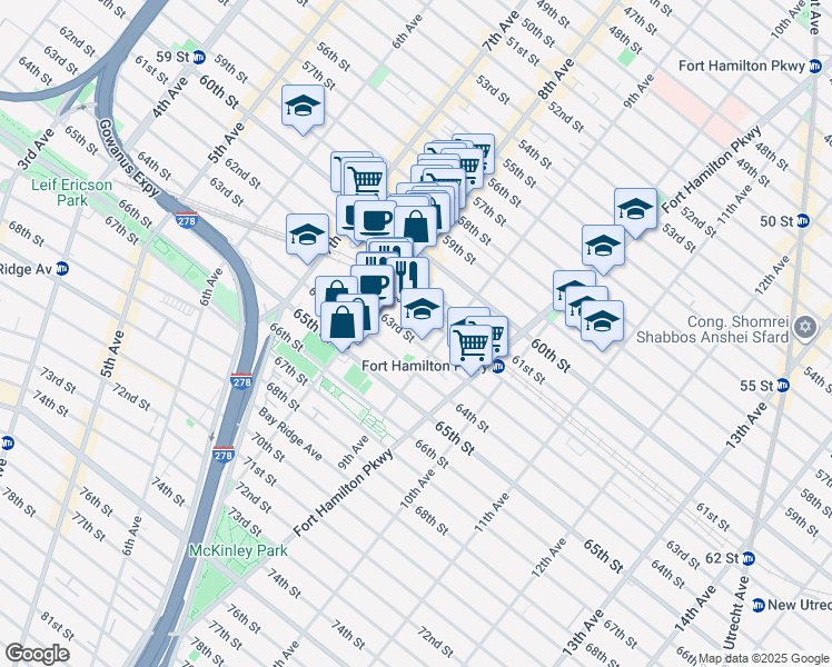 map of restaurants, bars, coffee shops, grocery stores, and more near 834 62nd Street in Brooklyn