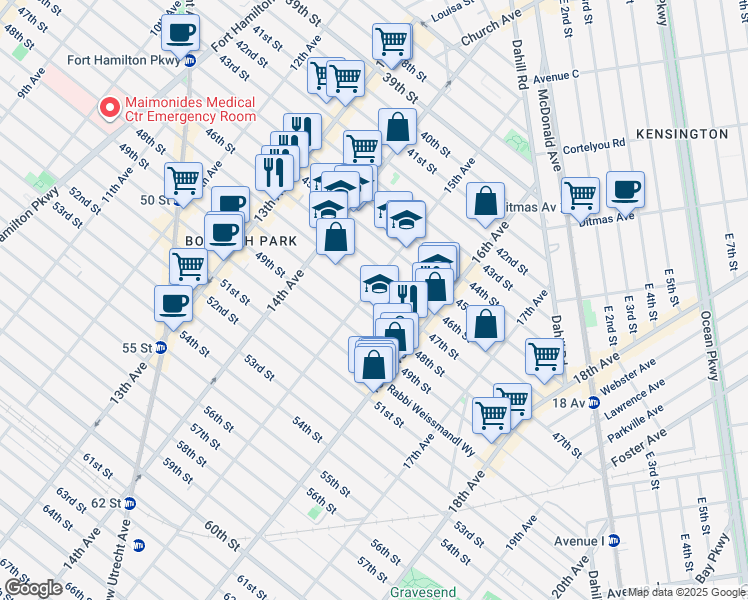 map of restaurants, bars, coffee shops, grocery stores, and more near 4617 15th Avenue in Brooklyn
