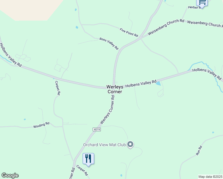 map of restaurants, bars, coffee shops, grocery stores, and more near 4582 Werleys Corner Road in New Tripoli