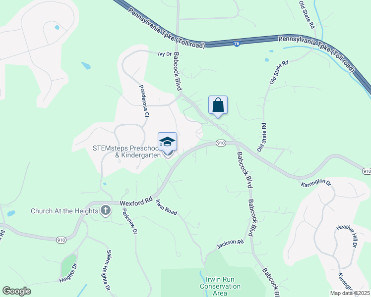 map of restaurants, bars, coffee shops, grocery stores, and more near 3301 Wexford Road in Gibsonia