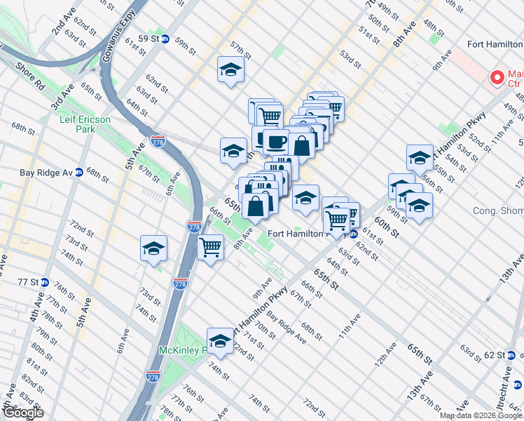 map of restaurants, bars, coffee shops, grocery stores, and more near 6402 8th Avenue in Brooklyn