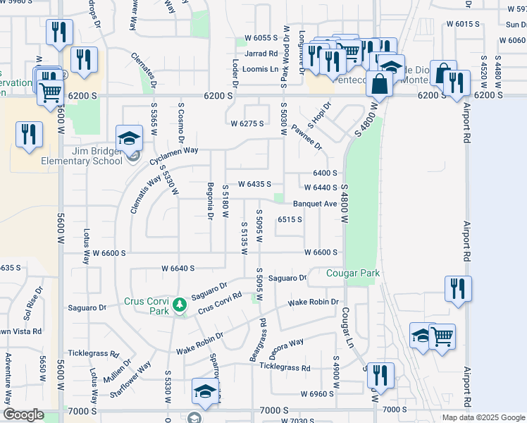 map of restaurants, bars, coffee shops, grocery stores, and more near 6507 South 5095 West in West Jordan