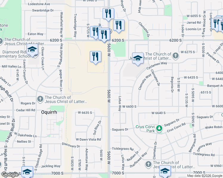 map of restaurants, bars, coffee shops, grocery stores, and more near 5588 Lilac Avenue in West Valley City
