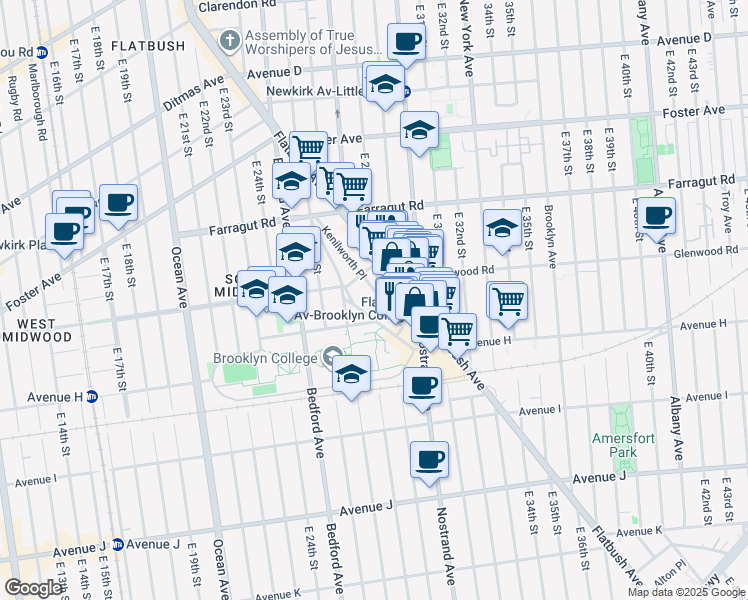 map of restaurants, bars, coffee shops, grocery stores, and more near 98 Kenilworth Place in Brooklyn