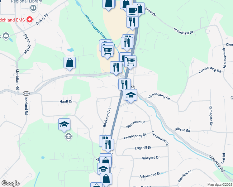 map of restaurants, bars, coffee shops, grocery stores, and more near 602 Westland Drive in Gibsonia
