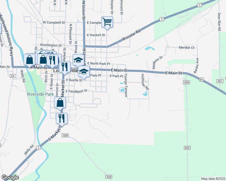 map of restaurants, bars, coffee shops, grocery stores, and more near 227 South Jefferson Street in Loudonville