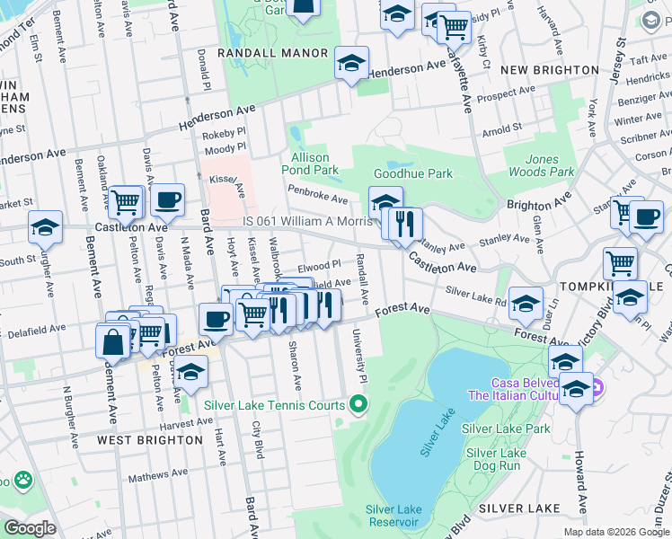 map of restaurants, bars, coffee shops, grocery stores, and more near 15 Elwood Place in Staten Island